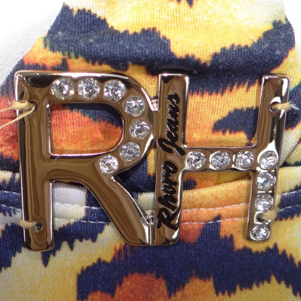 Rare Rhero Jeans Womens Tiger Print Tank Top Rhinestone Gold Hardware Racerback - Picture 5 of 8